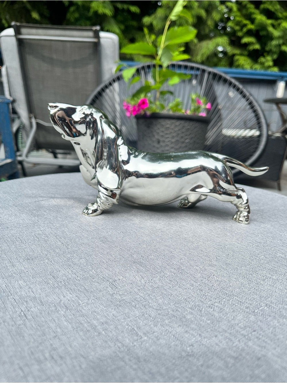 Silver Basset Hound Dog Figurine Chrome Finish Sculpture Décor for dog lovers